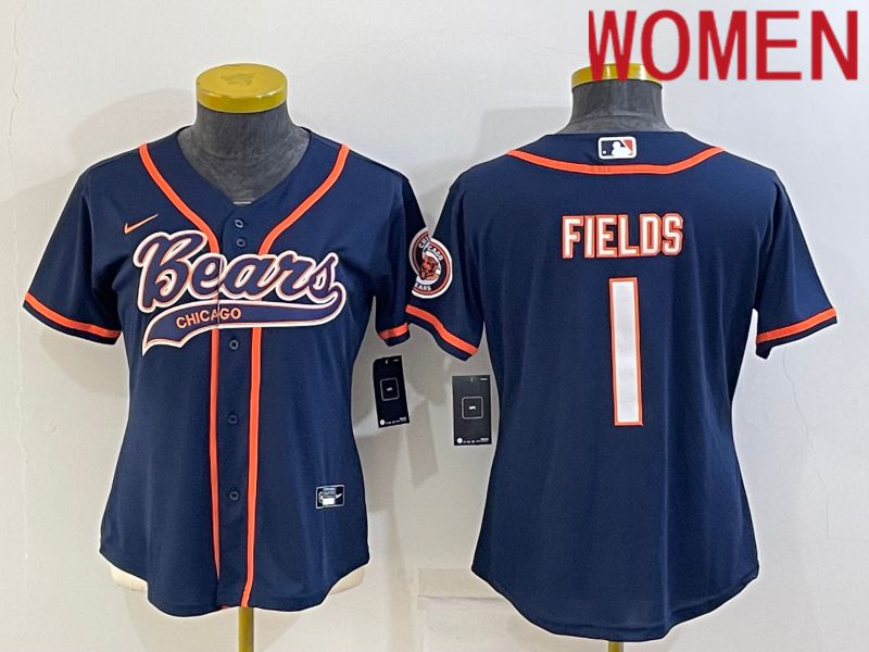 Women Chicago Bears #1 Fields Blue 2022 Nike Co branded NFL Jerseys